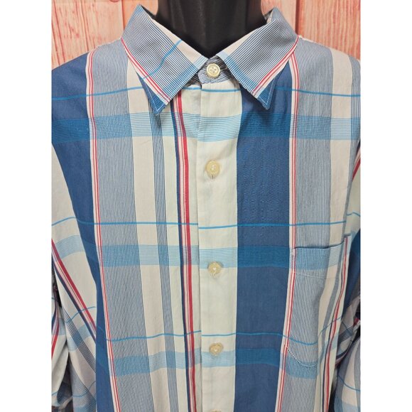 Tommy Bahama Men's Plaid Long Sleeve Button-Down Shirt 2XT Blue/White - Picture 3 of 7